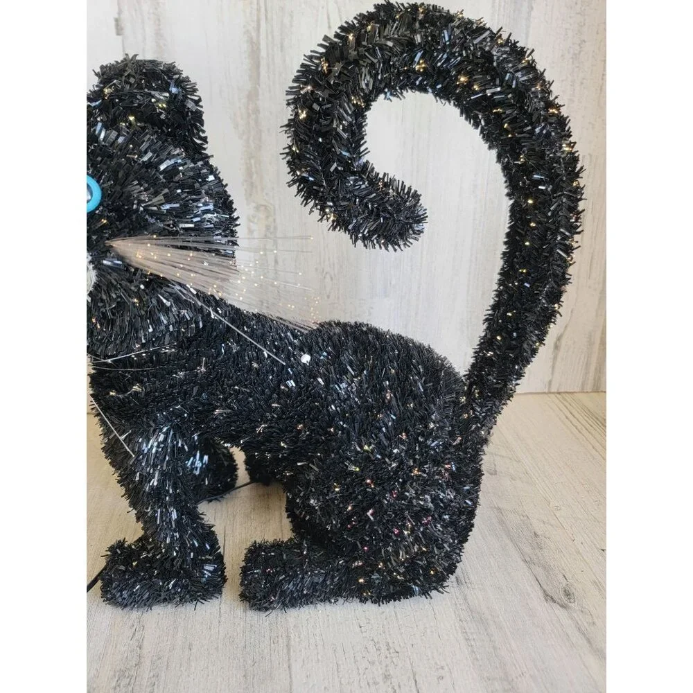 Fiber optic black‎ cat multi-color Halloween home decor